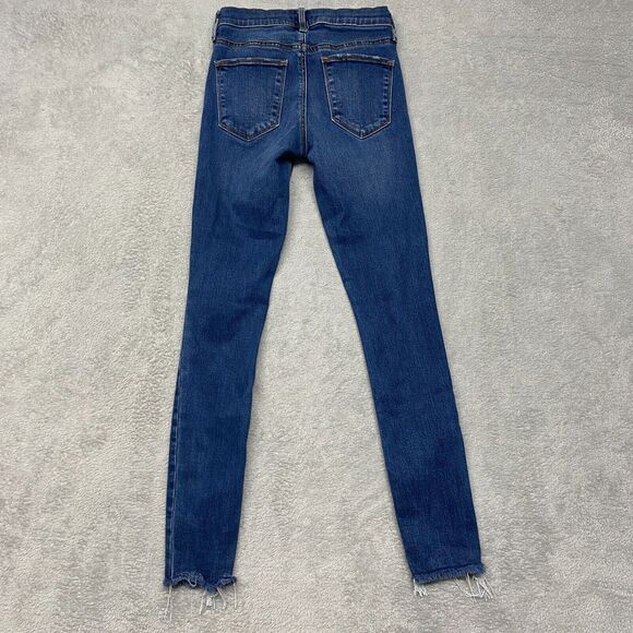 Gap Jeans Womens 24 Blue True Skinny Medium Wash Mid Rise Raw Hem Distressed - Picture 10 of 11
